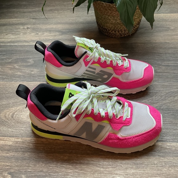 New Balance Women's Neon Pink and White Sneakers - Picture 3 of 8